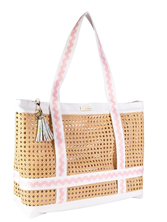 Lilly Pulitzer Handbags - New Lilly Pulitzer Natural Woven Large Travel Tote with Pink & White Trim